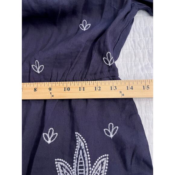 NWT FARM RIO X ANTHROPOLOGIE Jackie Embroidered Romper shorts Sz Xs Navy/White - Picture 11 of 11